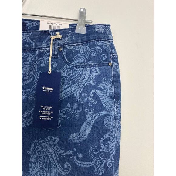Charter Club Straight Leg Jeans 14W Plus Blue Paisley Print Lexington Stretchy - Picture 5 of 11